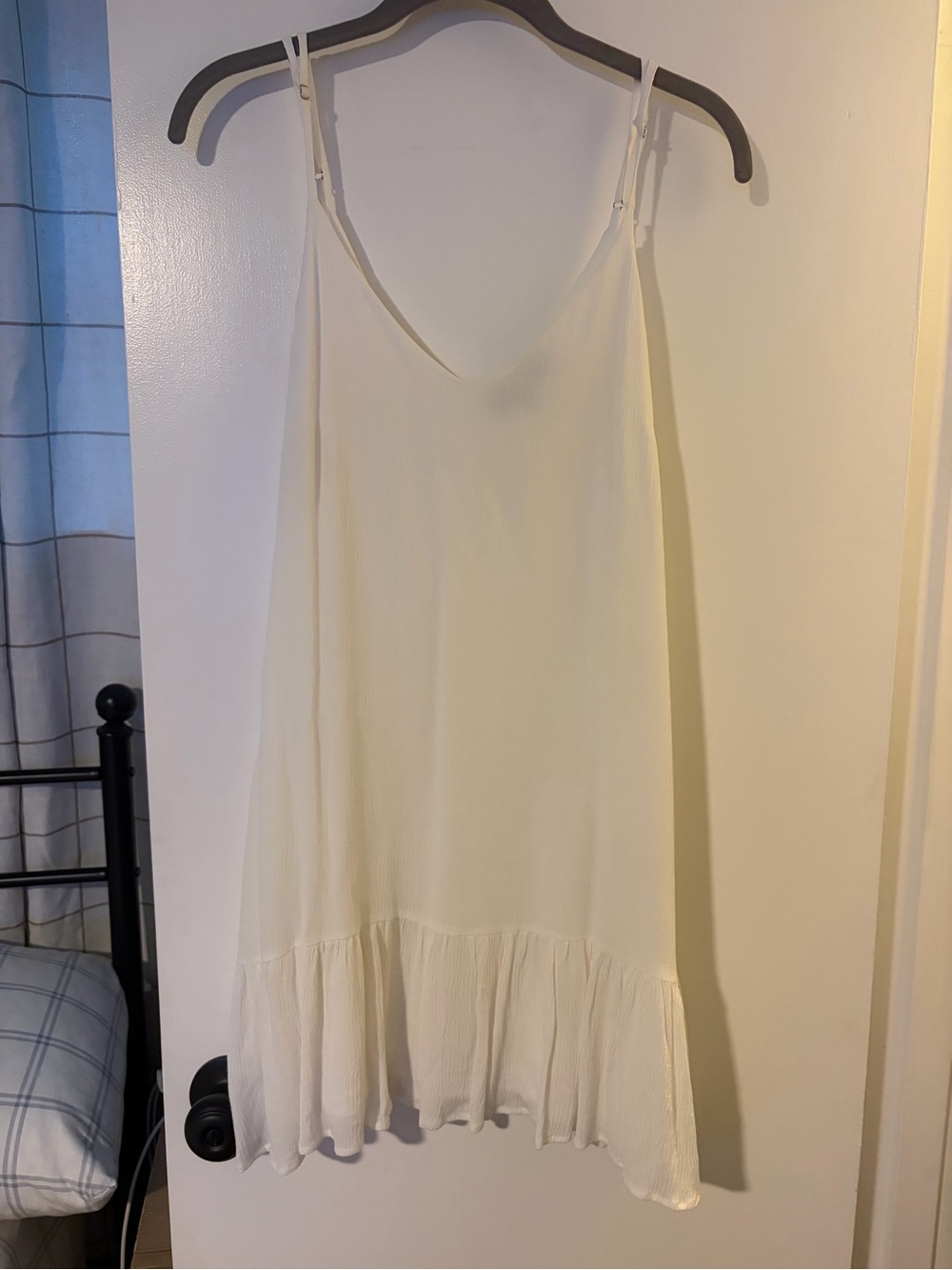 Lulu's Cream V-Neck Ruffle-Hem Slip Dress